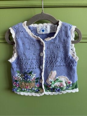 Vintage Hartstrings Knit Bunny Embroidered Sweater Vest Size 2T
